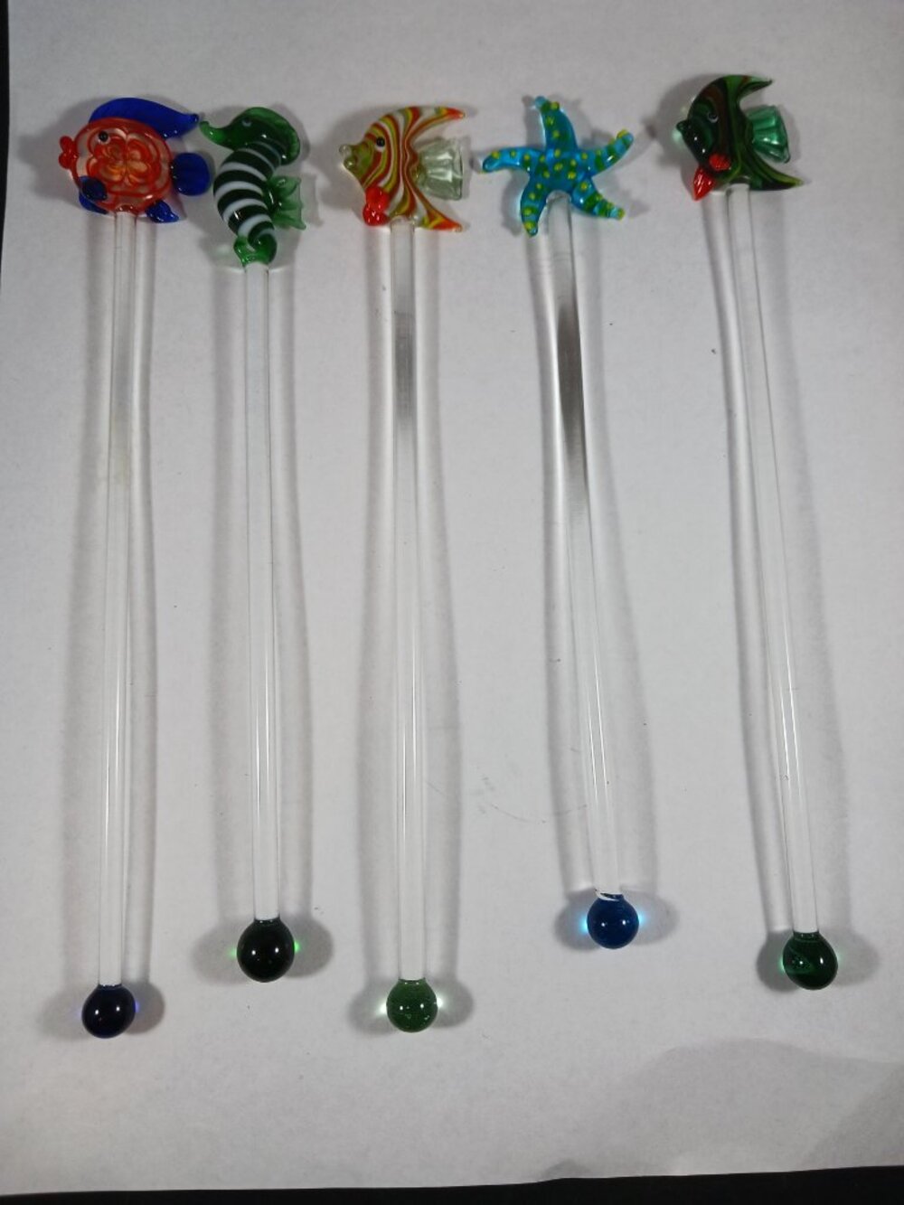 5pcs Vintage Murano Style Tropical Sea Life Glass Cocktail Swizzle Sticks - Picture 10 of 10